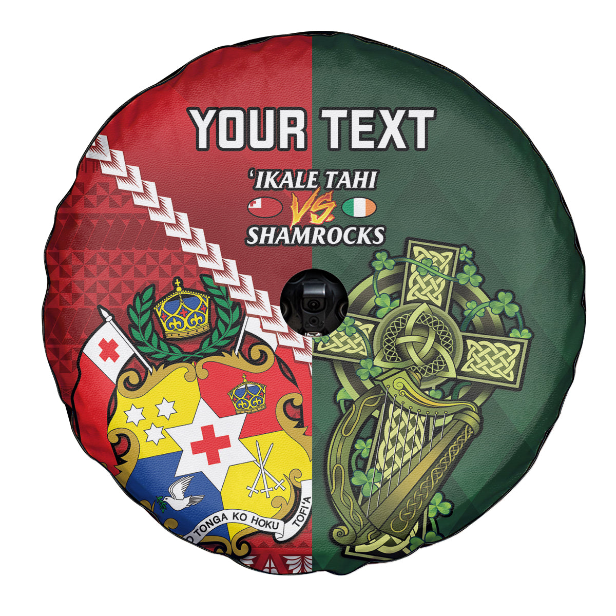 Custom Tonga And Ireland Rugby Spare Tire Cover Ikale Tahi With Shamrocks LT14 - Polynesian Pride