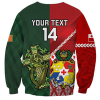 Custom Tonga And Ireland Rugby Sweatshirt Ikale Tahi With Shamrocks LT14 - Polynesian Pride