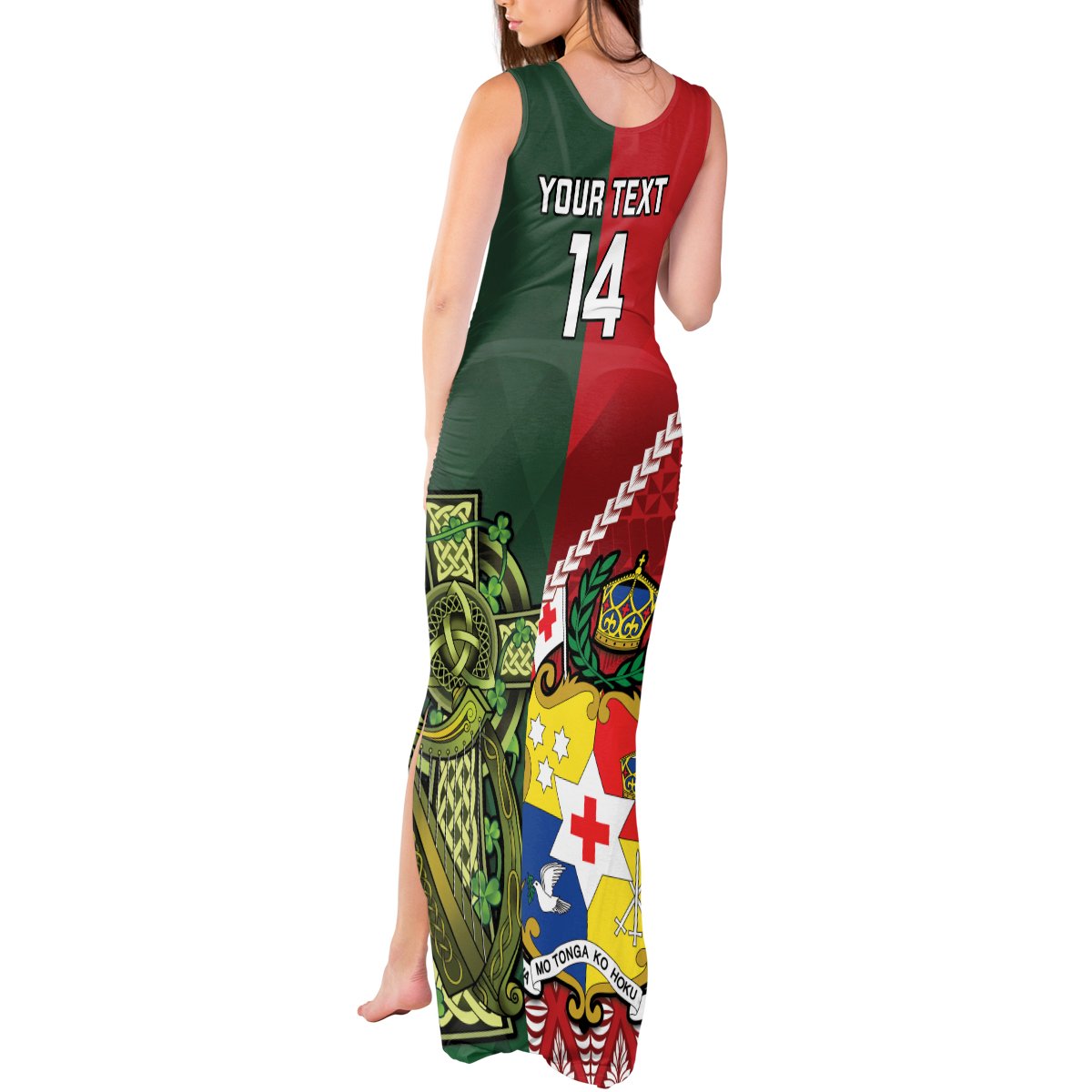 Custom Tonga And Ireland Rugby Tank Maxi Dress Ikale Tahi With Shamrocks LT14 - Polynesian Pride