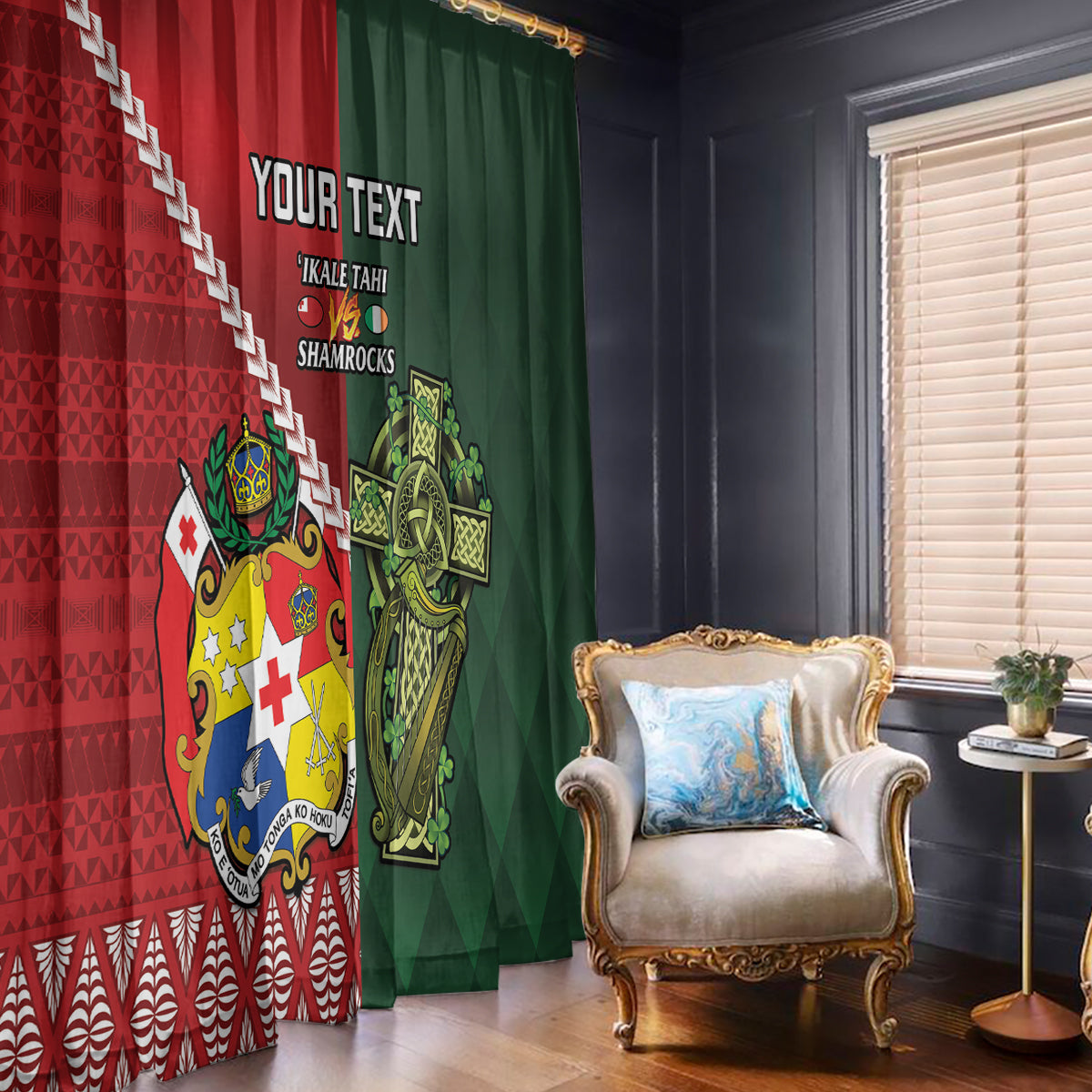 Custom Tonga And Ireland Rugby Window Curtain Ikale Tahi With Shamrocks LT14 - Polynesian Pride