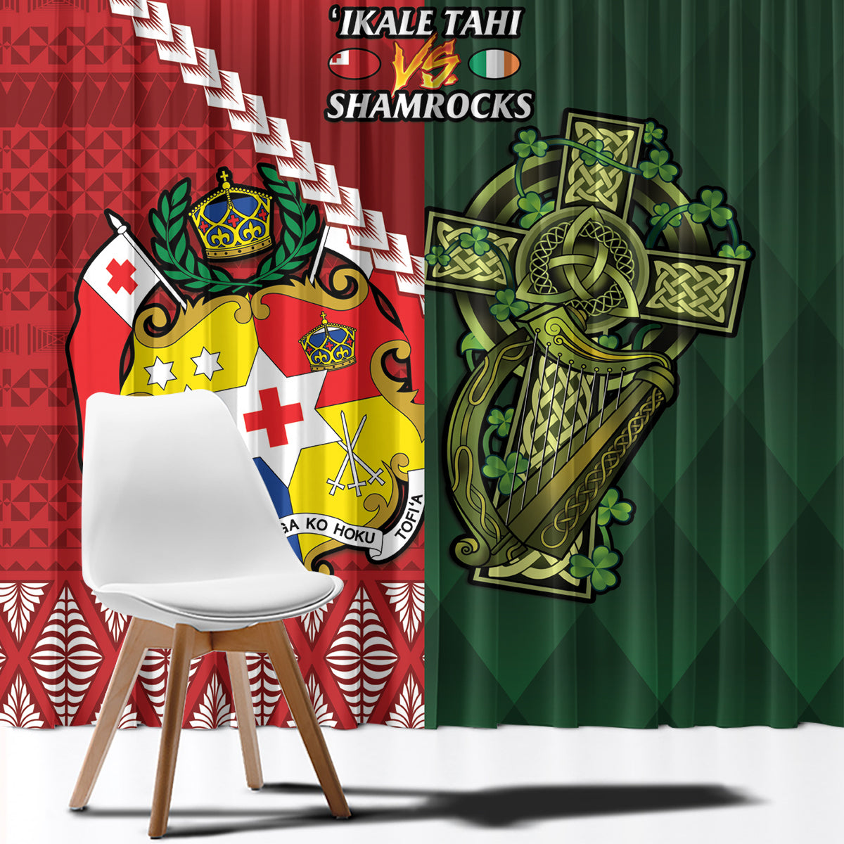 Custom Tonga And Ireland Rugby Window Curtain Ikale Tahi With Shamrocks LT14 - Polynesian Pride