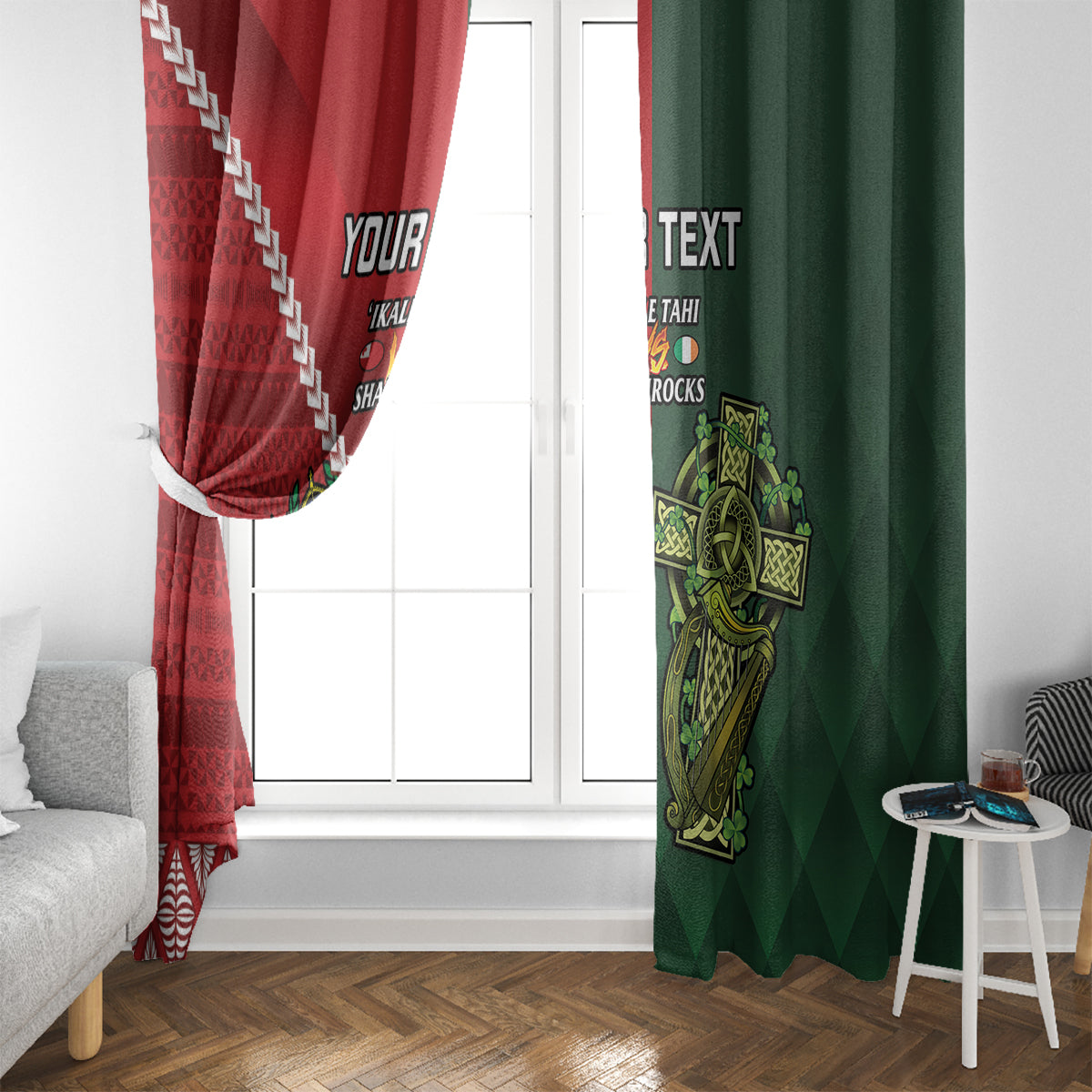 Custom Tonga And Ireland Rugby Window Curtain Ikale Tahi With Shamrocks LT14 - Polynesian Pride