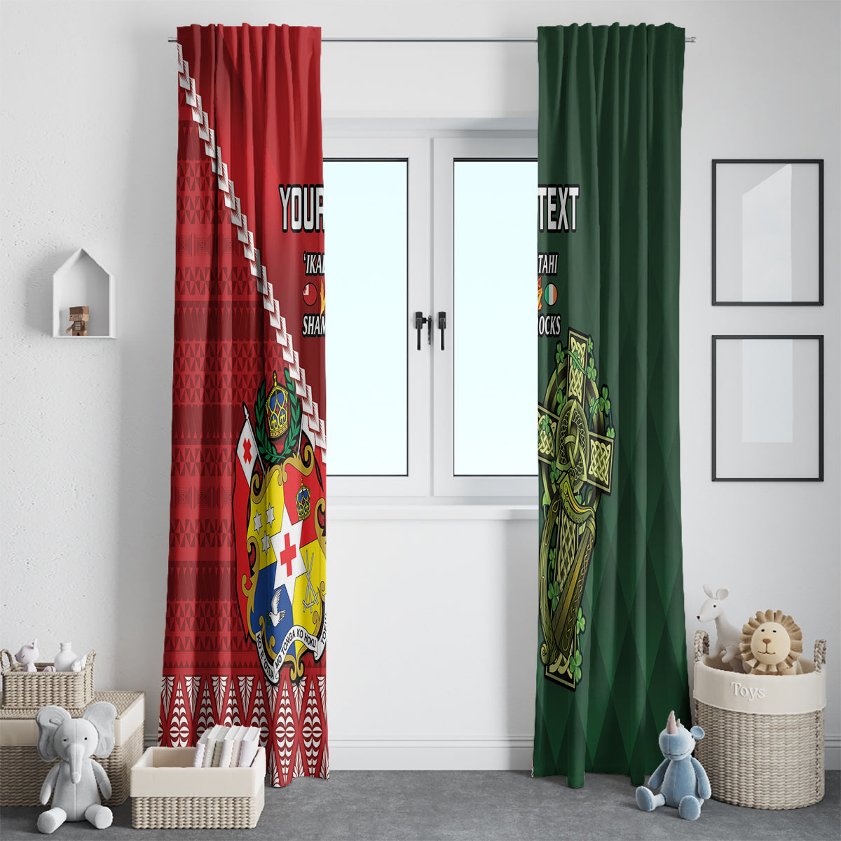 Custom Tonga And Ireland Rugby Window Curtain Ikale Tahi With Shamrocks LT14 - Polynesian Pride