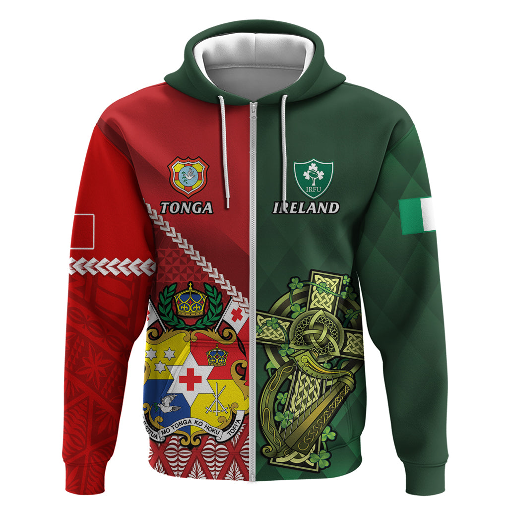 Custom Samoa And Ireland Rugby Zip Hoodie Ikale Tahi With Shamrocks