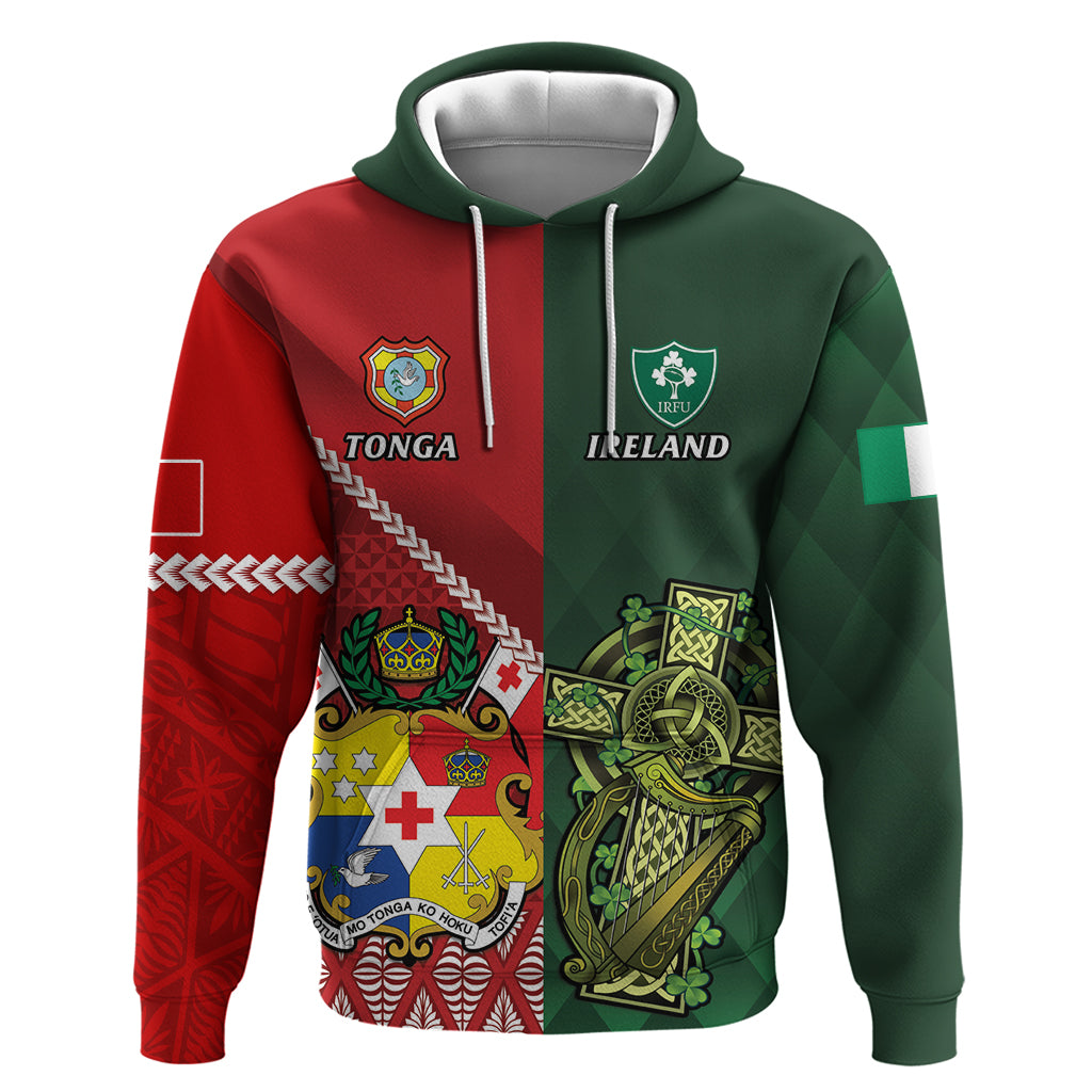 Custom Samoa And Ireland Rugby Zip Hoodie Ikale Tahi With Shamrocks