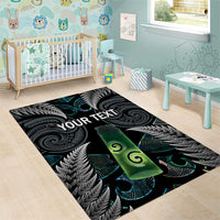 Personalised New Zealand Toki Area Rug Silver Fern Mix Aotearoa Maori Pattern