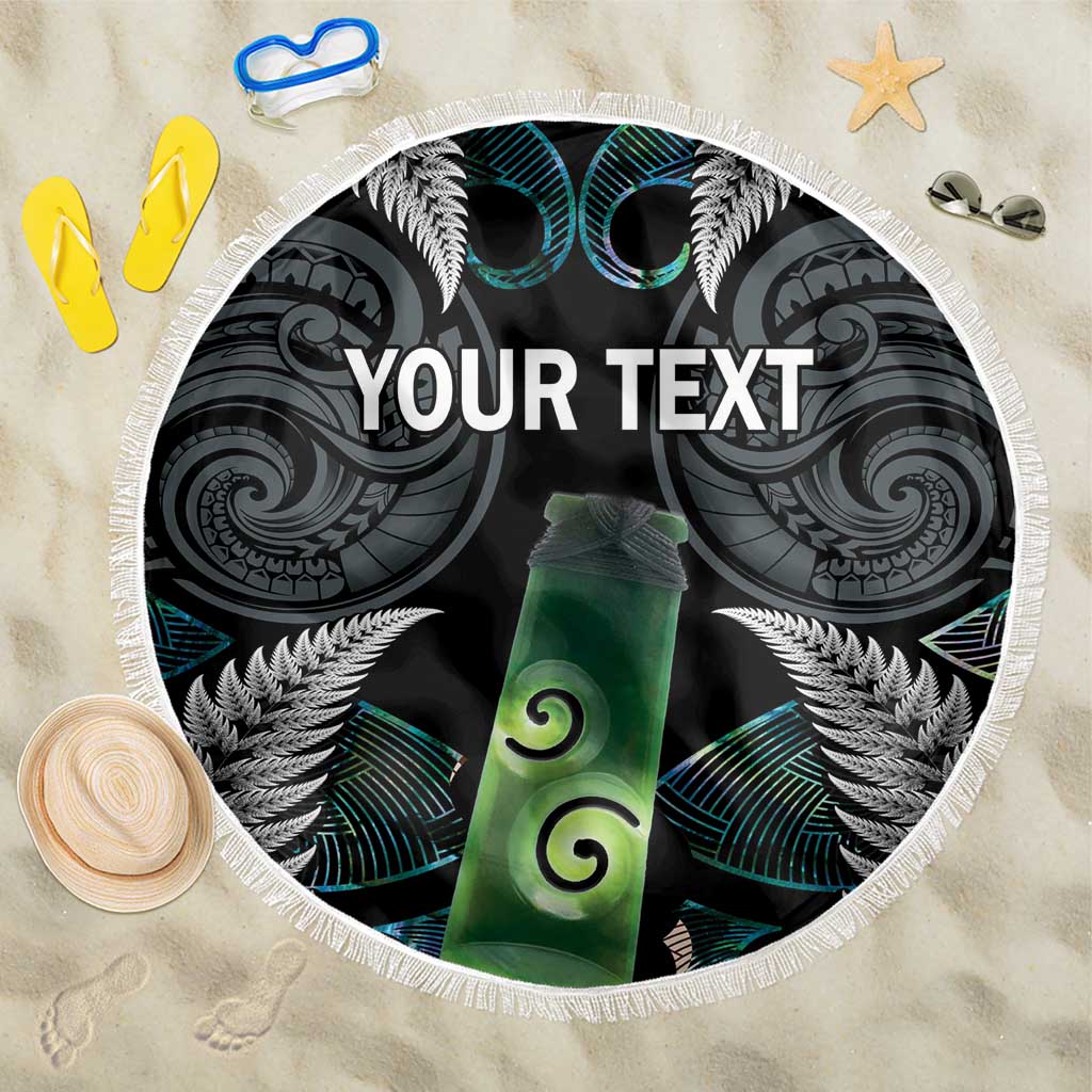 Personalised New Zealand Toki Beach Blanket Silver Fern Mix Aotearoa Maori Pattern