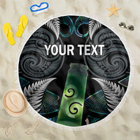 Personalised New Zealand Toki Beach Blanket Silver Fern Mix Aotearoa Maori Pattern LT14 One Size 150cm Black - Polynesian Pride