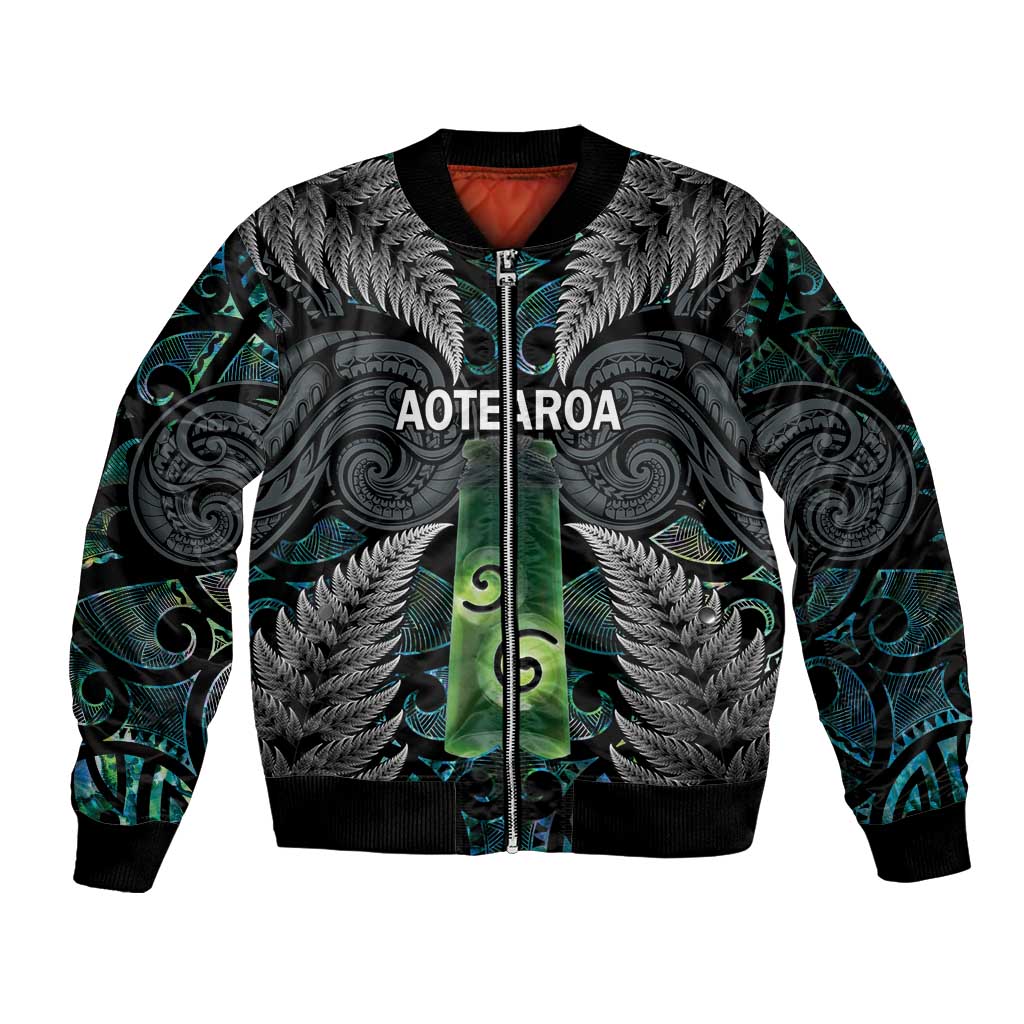Personalised New Zealand Toki Bomber Jacket Silver Fern Mix Aotearoa Maori Pattern LT14 Unisex Black - Polynesian Pride