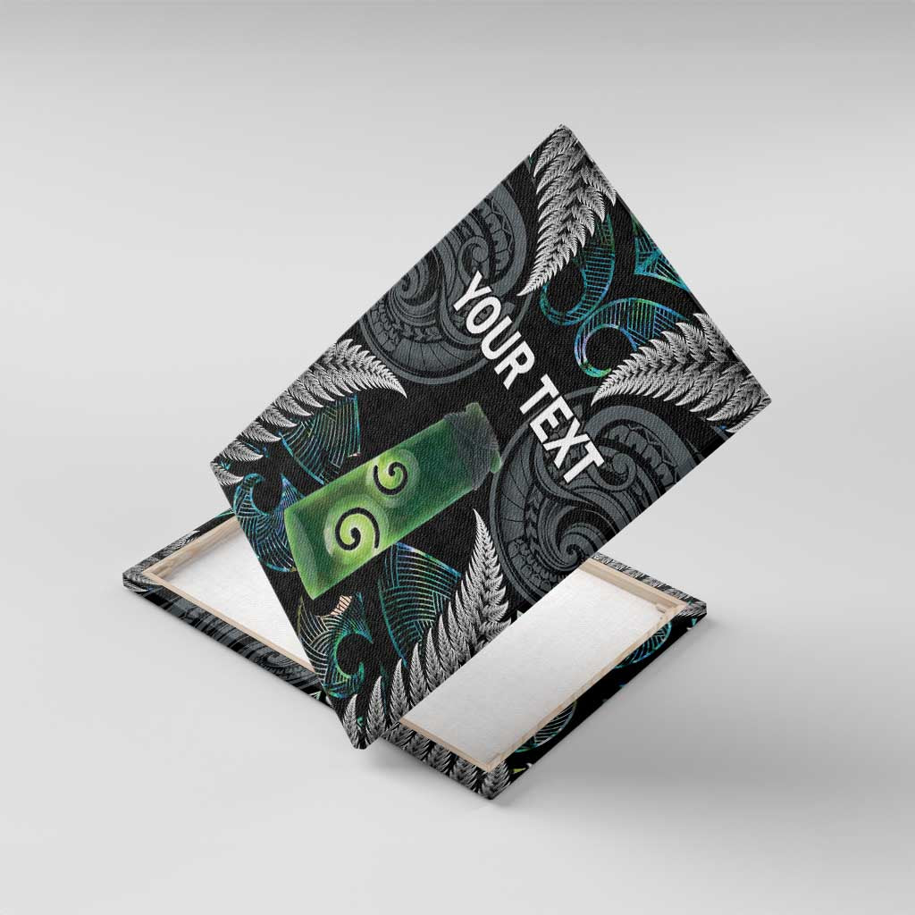 Personalised New Zealand Toki Canvas Wall Art Silver Fern Mix Aotearoa Maori Pattern LT14 With Frame Black - Polynesian Pride