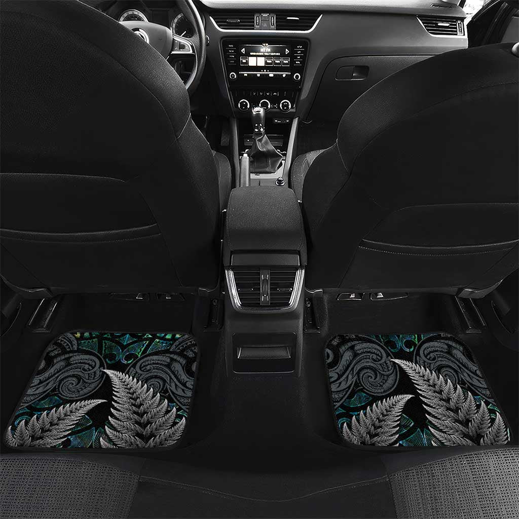Personalised New Zealand Toki Car Mats Silver Fern Mix Aotearoa Maori Pattern LT14 Set 2pcs - Back Black - Polynesian Pride