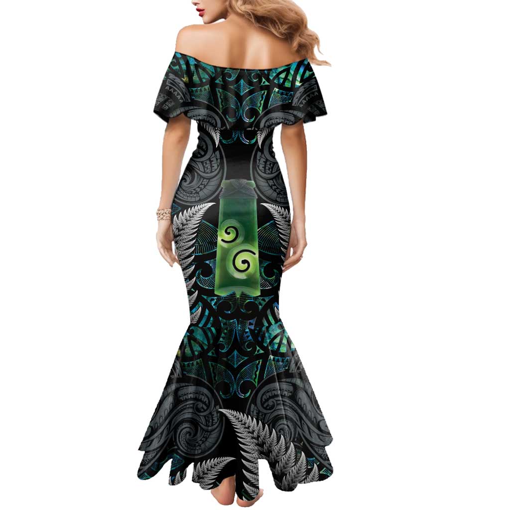 Personalised New Zealand Toki Family Matching Mermaid Dress and Hawaiian Shirt Silver Fern Mix Aotearoa Maori Pattern