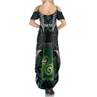 Personalised New Zealand Toki Family Matching Summer Maxi Dress and Hawaiian Shirt Silver Fern Mix Aotearoa Maori Pattern