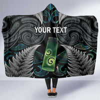 Personalised New Zealand Toki Hooded Blanket Silver Fern Mix Aotearoa Maori Pattern LT14 One Size Black - Polynesian Pride