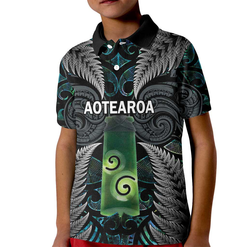 Personalised New Zealand Toki Kid Polo Shirt Silver Fern Mix Aotearoa Maori Pattern