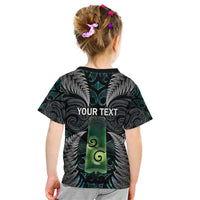 Personalised New Zealand Toki Kid T Shirt Silver Fern Mix Aotearoa Maori Pattern