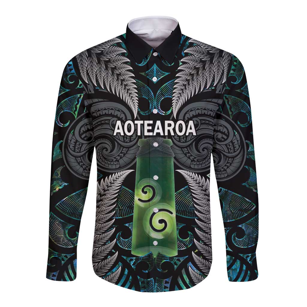 Personalised New Zealand Toki Long Sleeve Button Shirt Silver Fern Mix Aotearoa Maori Pattern