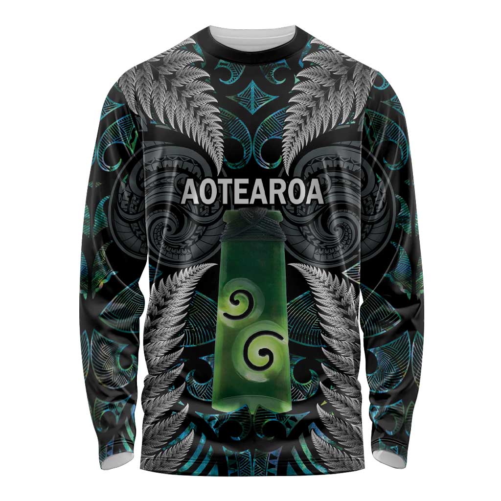 Personalised New Zealand Toki Long Sleeve Shirt Silver Fern Mix Aotearoa Maori Pattern