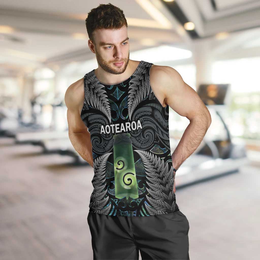 Personalised New Zealand Toki Men Tank Top Silver Fern Mix Aotearoa Maori Pattern LT14 Black - Polynesian Pride