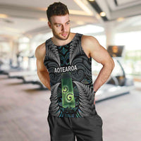 Personalised New Zealand Toki Men Tank Top Silver Fern Mix Aotearoa Maori Pattern LT14 Black - Polynesian Pride