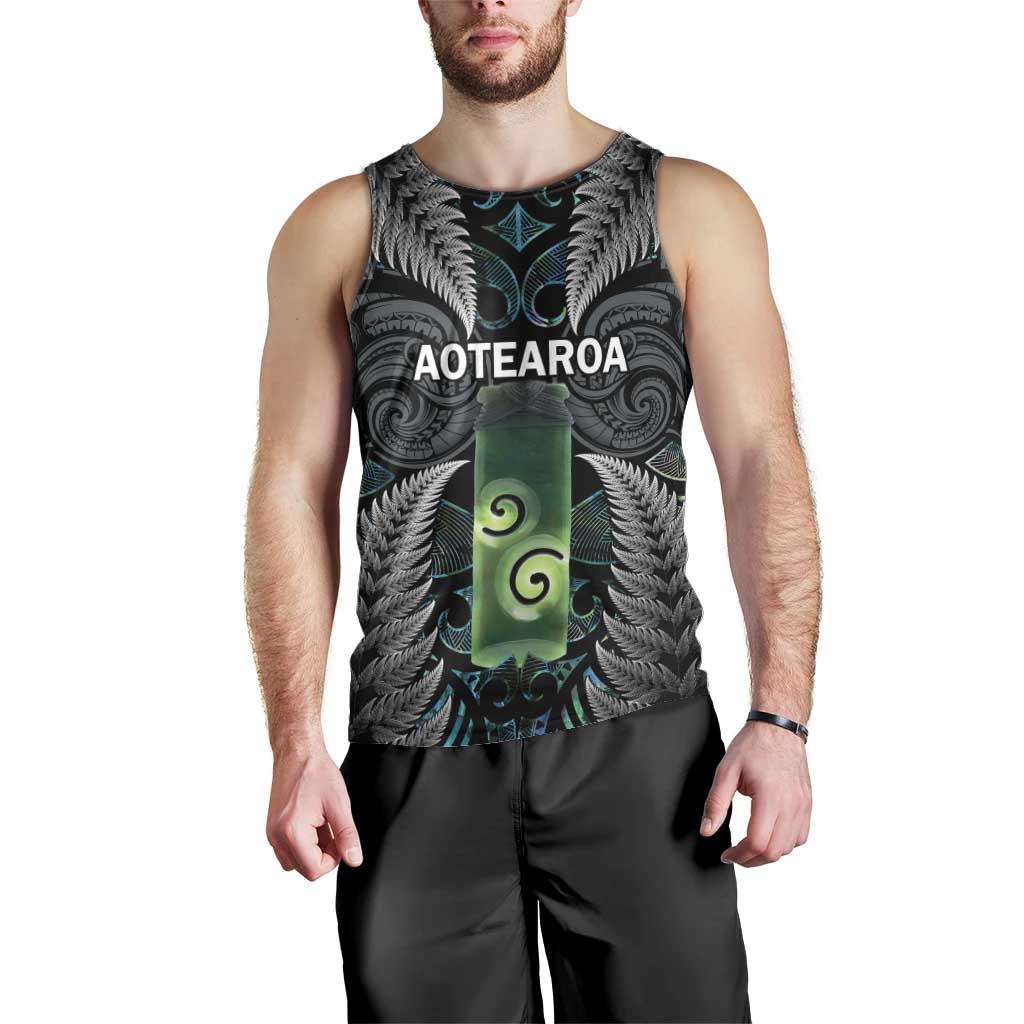 Personalised New Zealand Toki Men Tank Top Silver Fern Mix Aotearoa Maori Pattern LT14 - Polynesian Pride