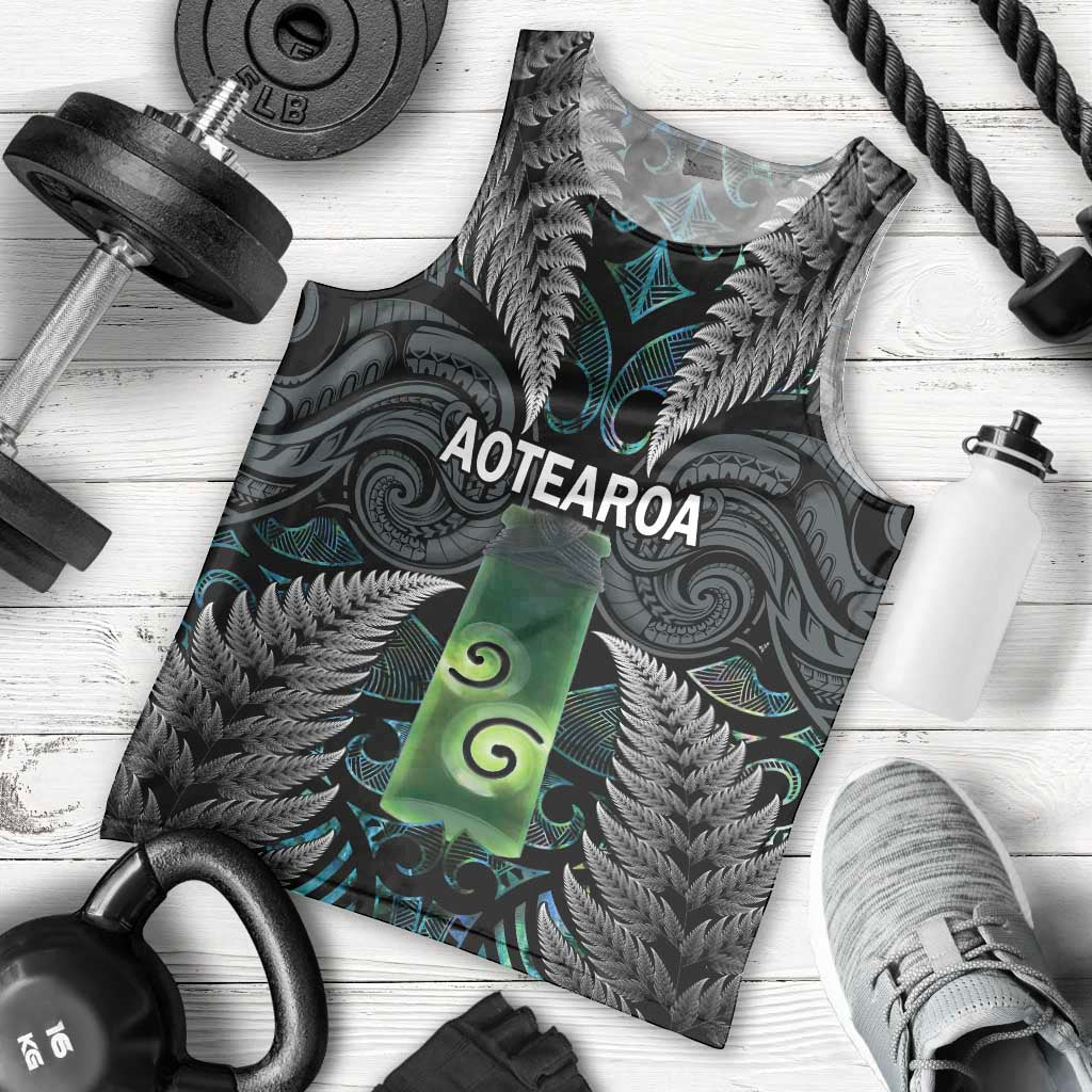 Personalised New Zealand Toki Men Tank Top Silver Fern Mix Aotearoa Maori Pattern LT14 - Polynesian Pride