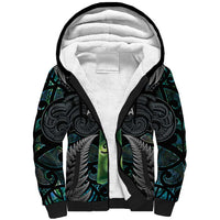Personalised New Zealand Toki Sherpa Hoodie Silver Fern Mix Aotearoa Maori Pattern LT14 Unisex Black - Polynesian Pride