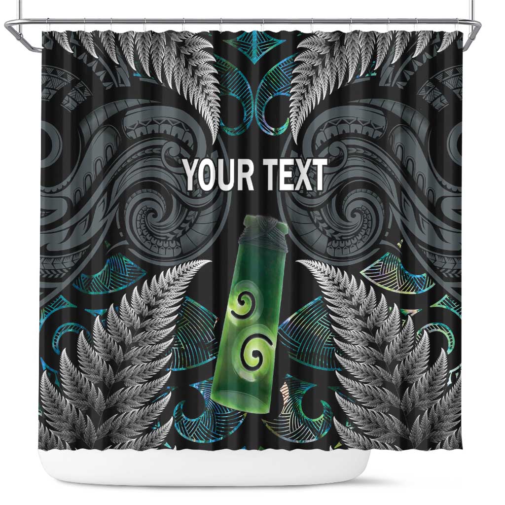 Personalised New Zealand Toki Shower Curtain Silver Fern Mix Aotearoa Maori Pattern