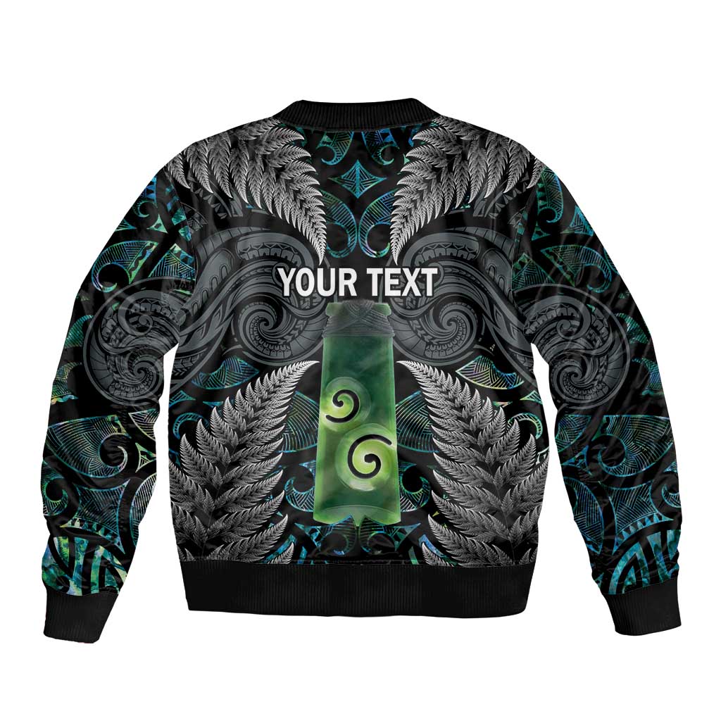 Personalised New Zealand Toki Sleeve Zip Bomber Jacket Silver Fern Mix Aotearoa Maori Pattern LT14 - Polynesian Pride