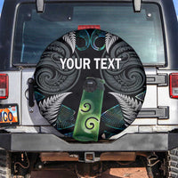 Personalised New Zealand Toki Spare Tire Cover Silver Fern Mix Aotearoa Maori Pattern LT14 Black - Polynesian Pride