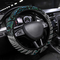 New Zealand Toki Steering Wheel Cover Silver Fern Mix Aotearoa Maori Pattern LT14 Universal Fit Black - Polynesian Pride