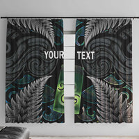 Personalised New Zealand Toki Window Curtain Silver Fern Mix Aotearoa Maori Pattern LT14 With Hooks Black - Polynesian Pride