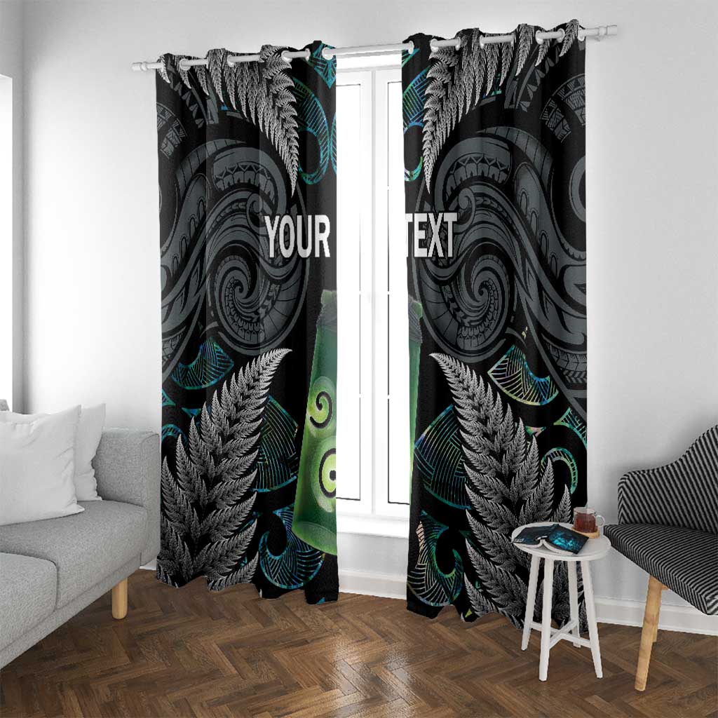 Personalised New Zealand Toki Window Curtain Silver Fern Mix Aotearoa Maori Pattern LT14 With Grommets Black - Polynesian Pride
