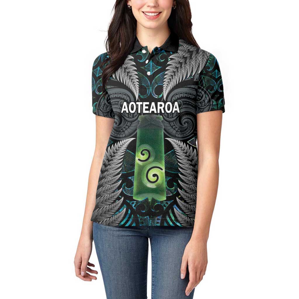 Personalised New Zealand Toki Women Polo Shirt Silver Fern Mix Aotearoa Maori Pattern