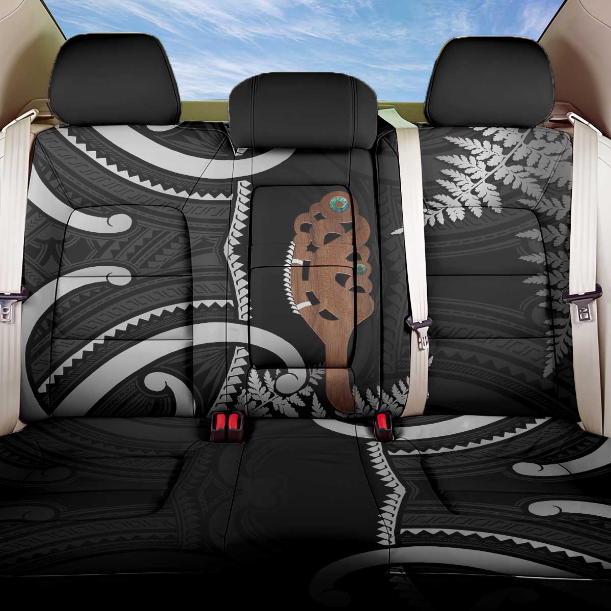 New Zealand Maripi Back Car Seat Cover Silver Fern Mix Aotearoa Maori Pattern