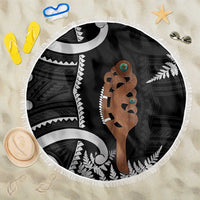 New Zealand Maripi Beach Blanket Silver Fern Mix Aotearoa Maori Pattern LT14 One Size 150cm Black - Polynesian Pride