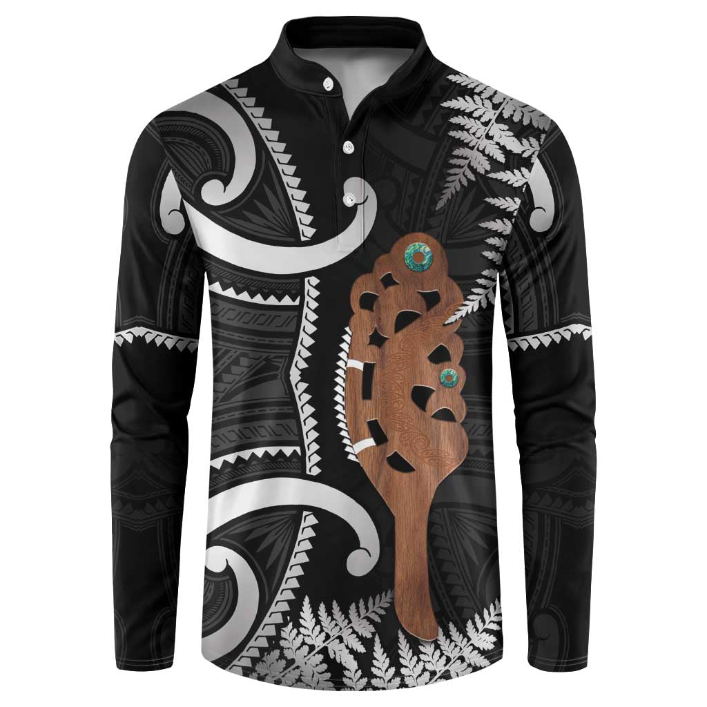 New Zealand Maripi Button Sweatshirt Silver Fern Mix Aotearoa Maori Pattern LT14 Black - Polynesian Pride