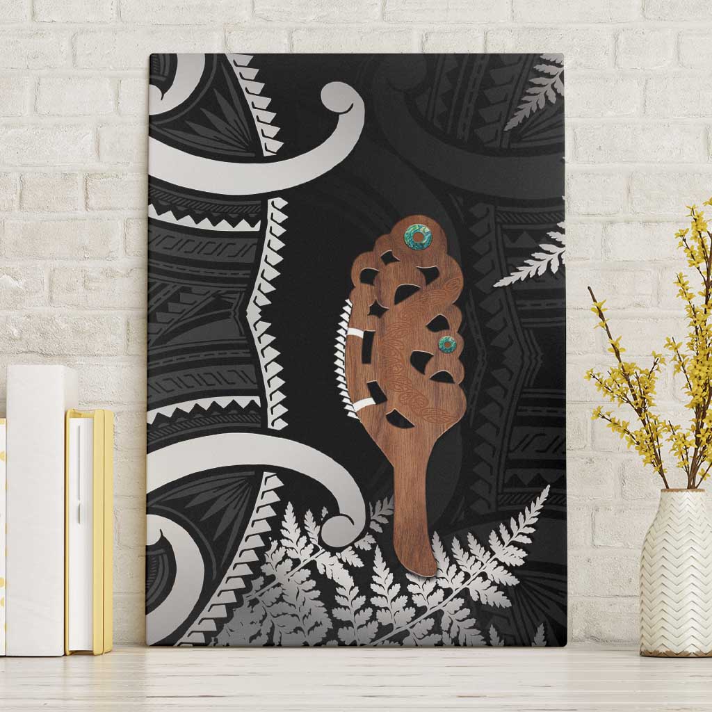 New Zealand Maripi Canvas Wall Art Silver Fern Mix Aotearoa Maori Pattern LT14 Without Frame Black - Polynesian Pride
