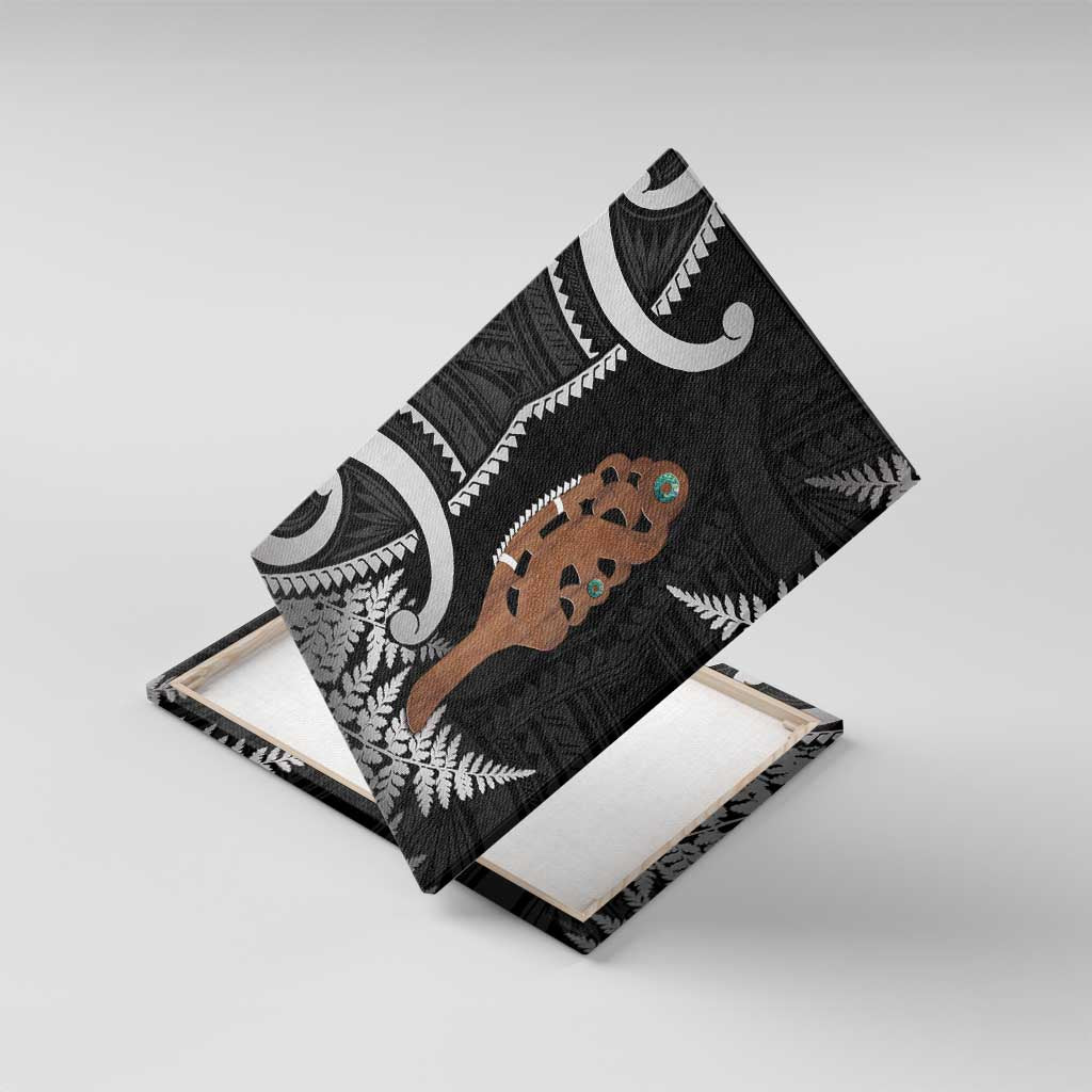 New Zealand Maripi Canvas Wall Art Silver Fern Mix Aotearoa Maori Pattern LT14 With Frame Black - Polynesian Pride