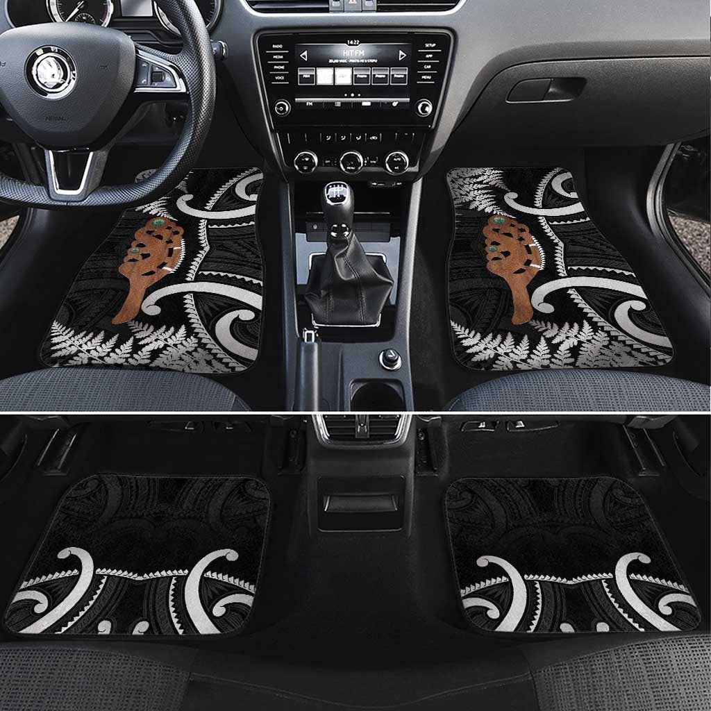 New Zealand Maripi Car Mats Silver Fern Mix Aotearoa Maori Pattern LT14 Set 4pcs Black - Polynesian Pride