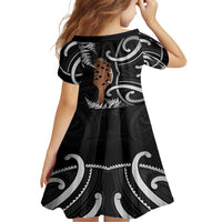 New Zealand Maripi Family Matching Off Shoulder Short Dress and Hawaiian Shirt Silver Fern Mix Aotearoa Maori Pattern