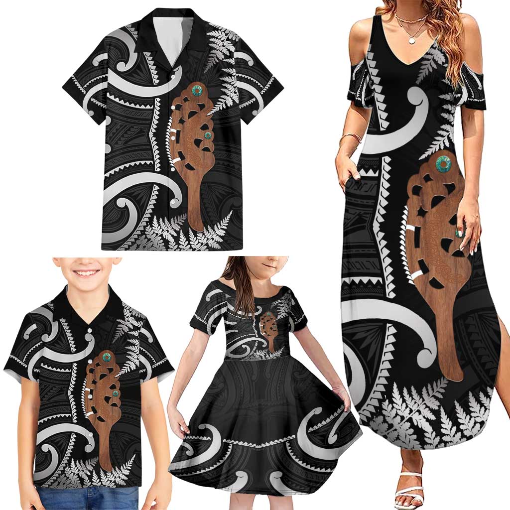 New Zealand Maripi Family Matching Summer Maxi Dress and Hawaiian Shirt Silver Fern Mix Aotearoa Maori Pattern