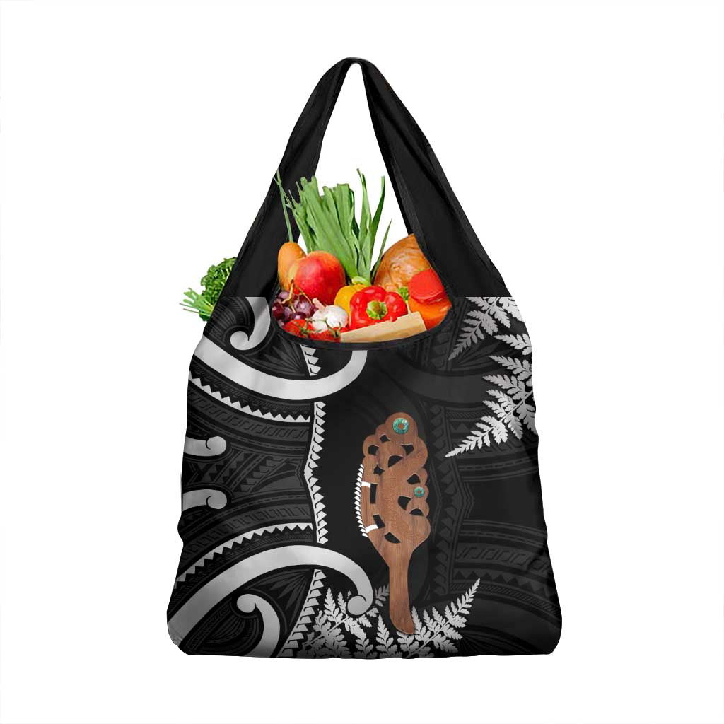 New Zealand Maripi Grocery Bag Silver Fern Mix Aotearoa Maori Pattern LT14 1-pack One Size Black - Polynesian Pride