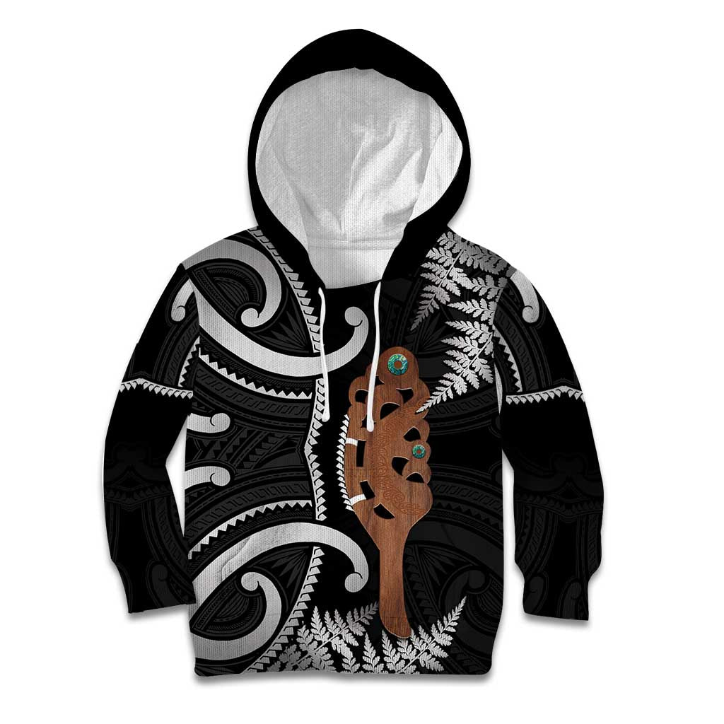 New Zealand Maripi Kid Hoodie Silver Fern Mix Aotearoa Maori Pattern