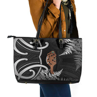 New Zealand Maripi Leather Tote Bag Silver Fern Mix Aotearoa Maori Pattern LT14 - Polynesian Pride