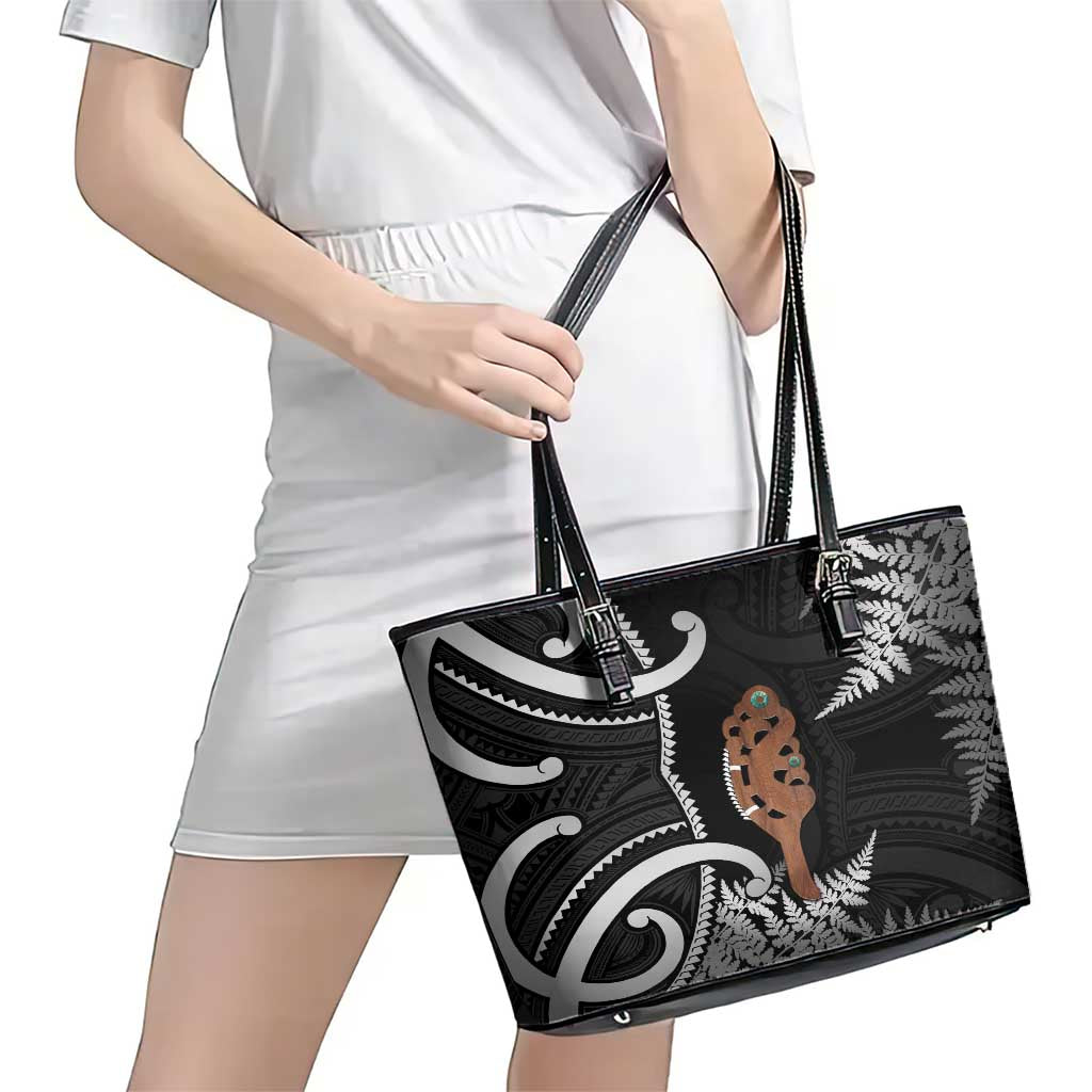 New Zealand Maripi Leather Tote Bag Silver Fern Mix Aotearoa Maori Pattern LT14 - Polynesian Pride