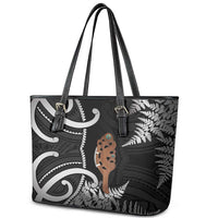 New Zealand Maripi Leather Tote Bag Silver Fern Mix Aotearoa Maori Pattern LT14 - Polynesian Pride
