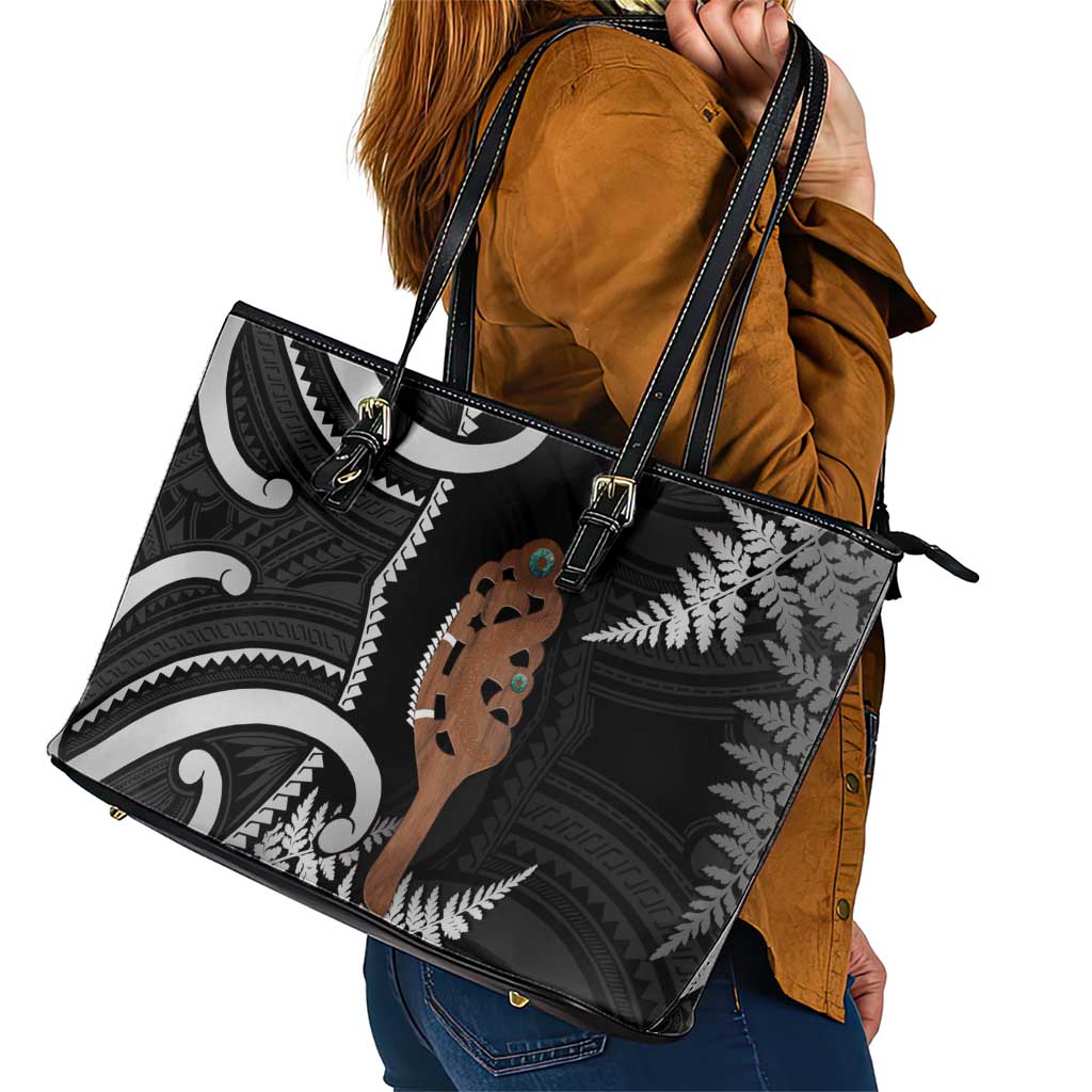 New Zealand Maripi Leather Tote Bag Silver Fern Mix Aotearoa Maori Pattern LT14 - Polynesian Pride