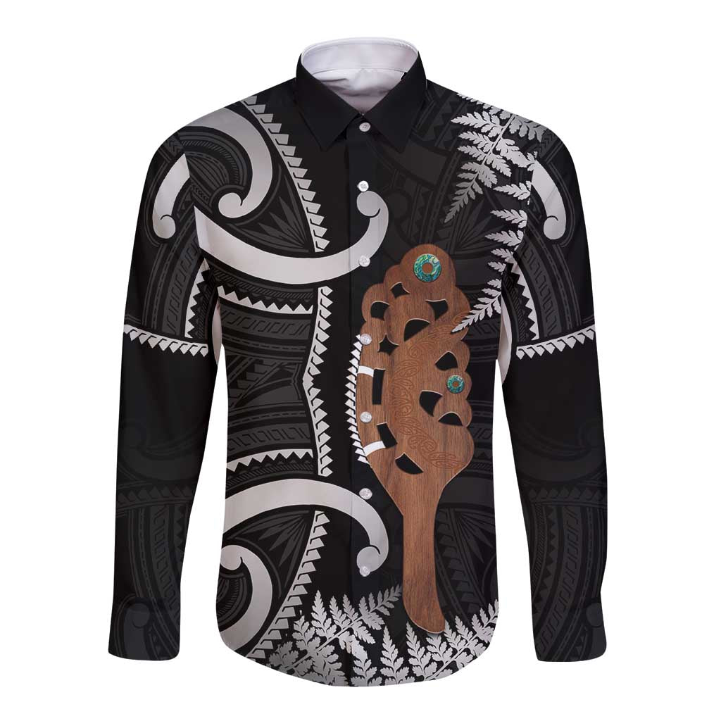 New Zealand Maripi Long Sleeve Button Shirt Silver Fern Mix Aotearoa Maori Pattern