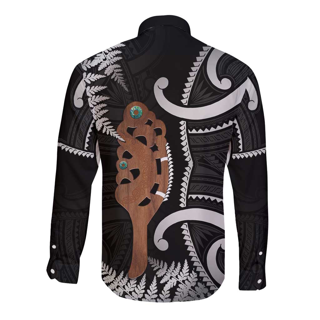 New Zealand Maripi Long Sleeve Button Shirt Silver Fern Mix Aotearoa Maori Pattern
